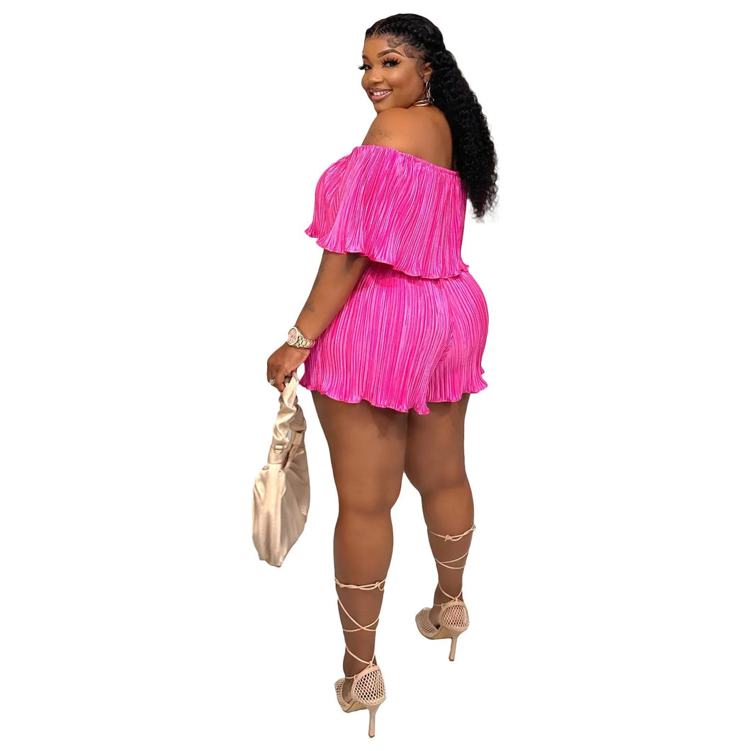 Sexy Pleaded Romper - Hot Pink