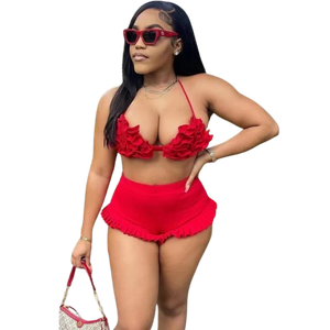 Ruffle shorts set - red