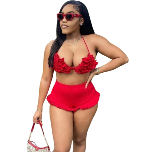 Ruffle shorts set - red