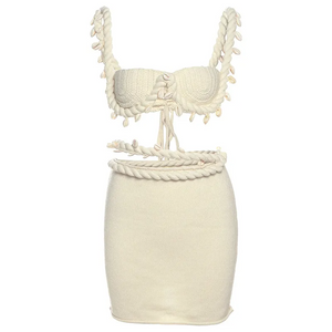 Knitted Shell 2pc Skirt Set - cream
