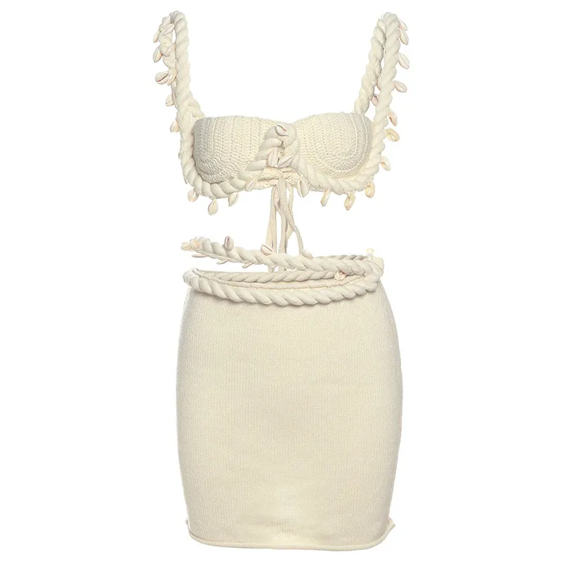 Knitted Shell 2pc Skirt Set - cream