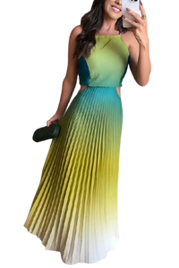 Gradient Lace-up Dress - Lime