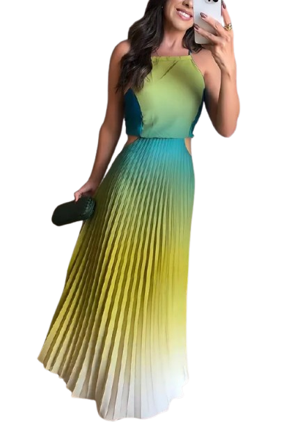 Gradient Lace-up Dress - Lime