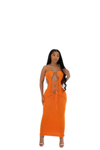 Lace-Up Sexy Knit Dress - Orange