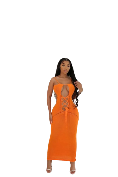 Lace-Up Sexy Knit Dress - Orange