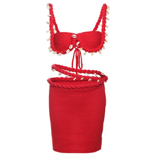 Load image into Gallery viewer, Knitted Shell 2pc Skirt Set - red
