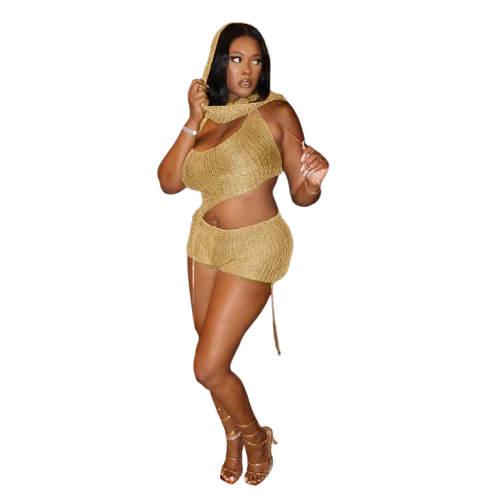 Gold Knit 3pc Shorts Set