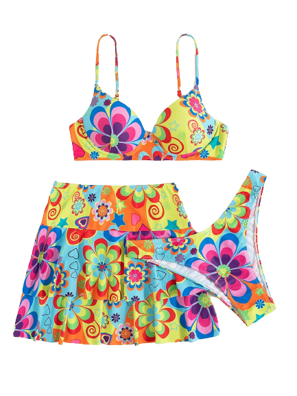 Retro Flower 3pc Swimsuit