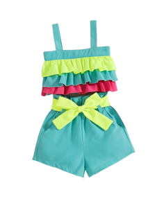 Color Block Ruffle Shorts Set