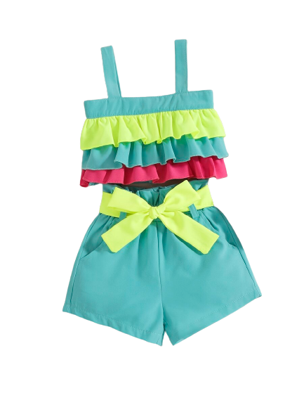 Color Block Ruffle Shorts Set