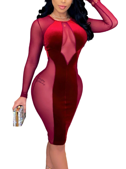 Velvet Deep Burgundy Bodycon Dress